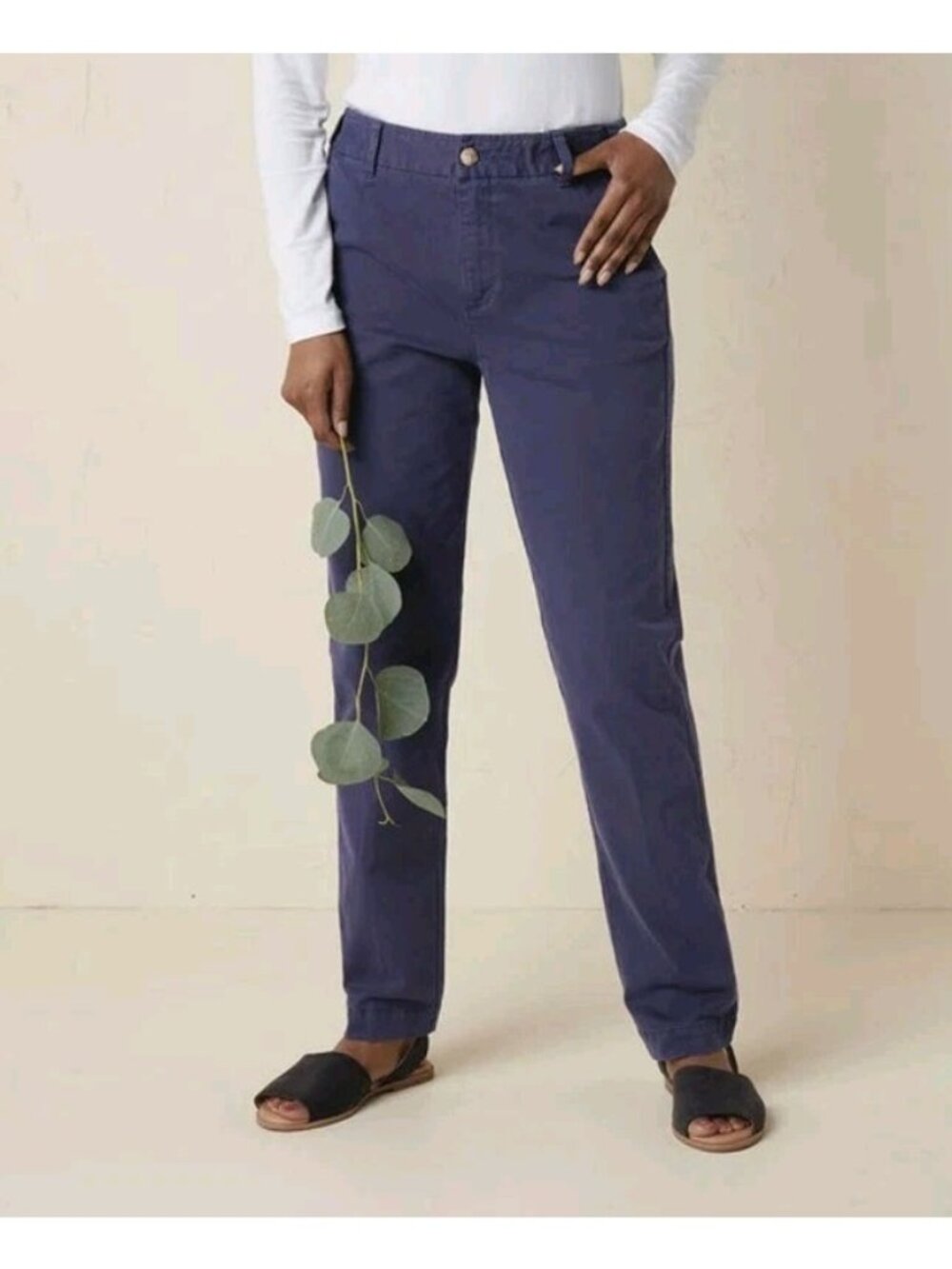 New Coldwater Creek Hidden Stretch-Waist Chinos Straight Leg Pockets 14 Blue